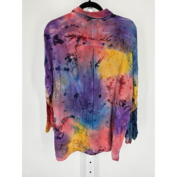 Vintage 2 Of Us Womens Sz M Button Up Long Sleeve Tie Dye Shirt Beaded Flowers - Picture 4 of 4